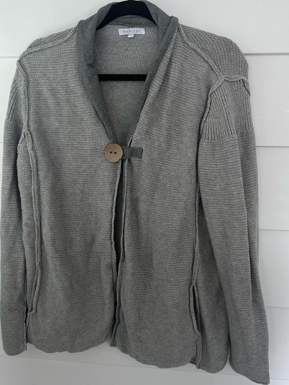 Habitat Light Gray Shawl-Collar Fisherman Button Cardigan 100% cotton